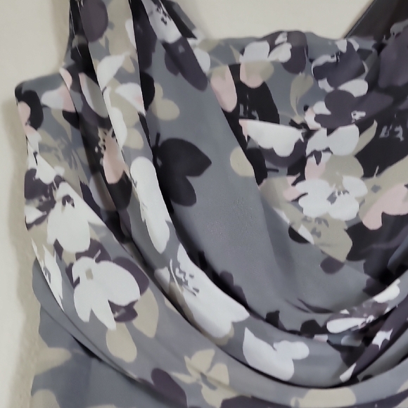 Y2K Express Dark Floral Mini Dress Size 2 Gray Ruched Whimsigoth Romantic 90s - Picture 6 of 15